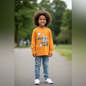 Kids Long Sleeve Tee with Digger Graphic - Yellow (5 yrs)